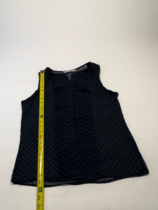 Zara Navy Sheer Polka Dot Pintuck Sleeveless Blouse Size Medium - Picture 7 of 7
